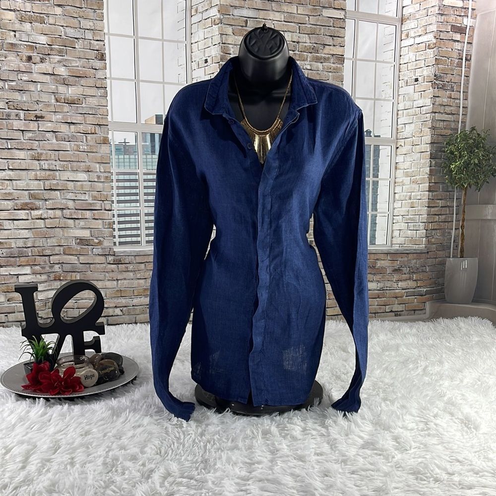Women’s Cotton World Blue 7 Button Long Sleeve Denim Shirt (m) EB24